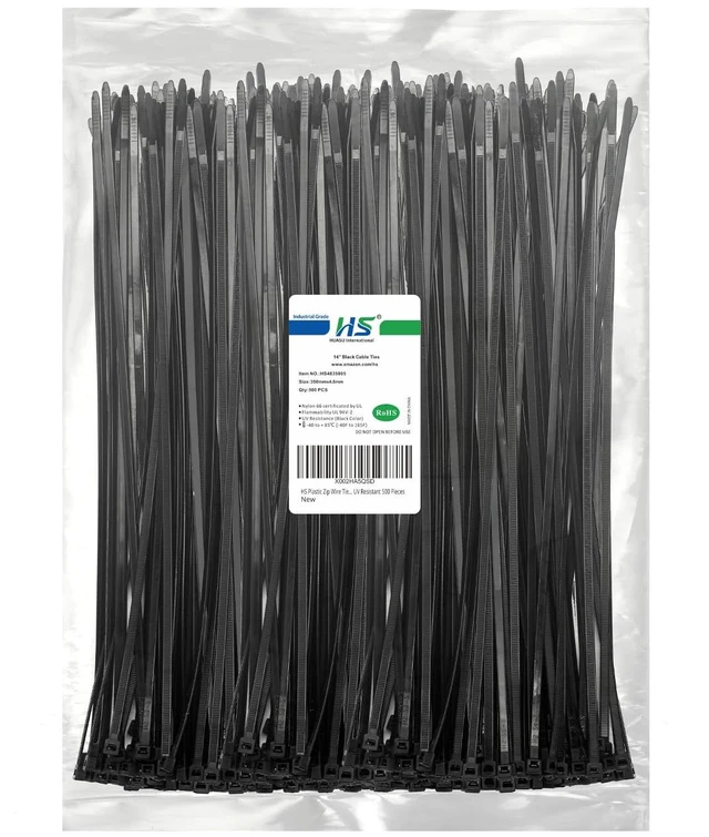 Main image of Plastic Zip Wire Ties Black Nylon Cable Zip Ties for Fencing Travel Outdoor Purpose, Cable Ties 14 Inch 50 LBS UV Resistant 500 Pieces