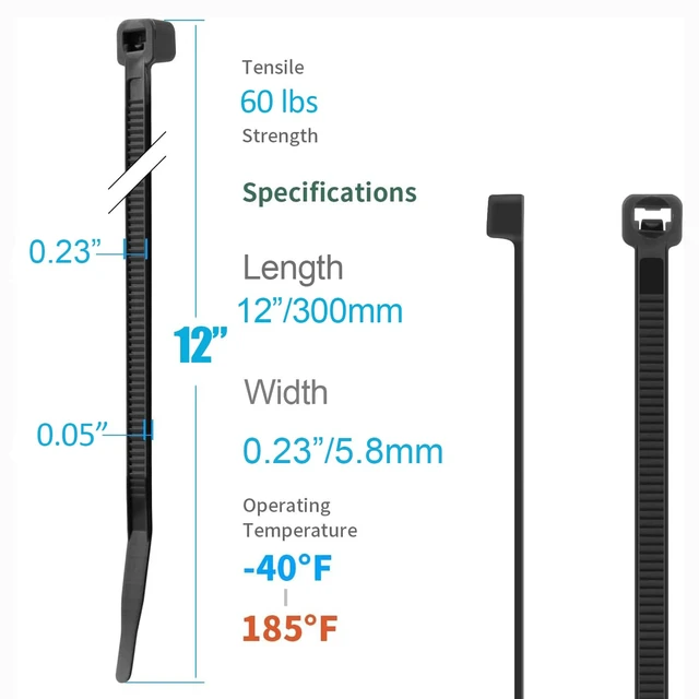 Alt view image 2 of 7 - 12 Inch Black Zip Ties 1200 PCS, 75 LBS Tensile Strength, UV Resistant Cable Ties, Premium Self-locking Plastic Ties for Indoor and Outdoor Use