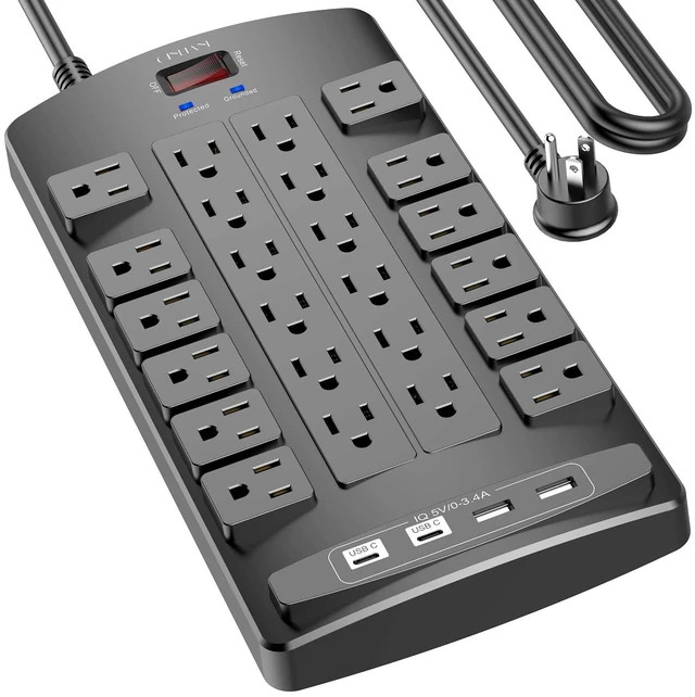Main image of Surge Protector Power Strip - 15Ft Flat Plug Heavy Duty Extension Cord with 24 Outlets and 4 USB Ports(1 USB-C Ports), 4100J, for Home, Office, Dorm, ETL Listed, Black