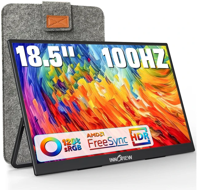 Main image of Portable Monitor 18.5 inch 100HZ 120% sRGB, 1080P FHD IPS Large Portable Monitors for Laptop USB C HDMI HDR Travel Monitor with Kickstand Mac PC Xbox PS4/5 Switch