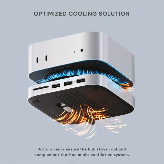 Alt view image 5 of 7 - Mac mini M6, M5 Pro, M4 Hub & Stand with NVMe SSD Enclosure, Silver 2 USB-A ports up to 10 Gbps, USB-A data port, SD card reader, optimized self-cooling