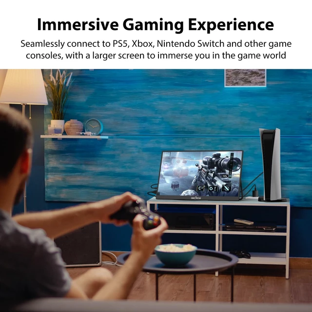 Alt view image 7 of 7 - Portable Monitor 18.5 inch 100HZ 120% sRGB, 1080P FHD IPS Large Portable Monitors for Laptop USB C HDMI HDR Travel Monitor with Kickstand Mac PC Xbox PS4/5 Switch