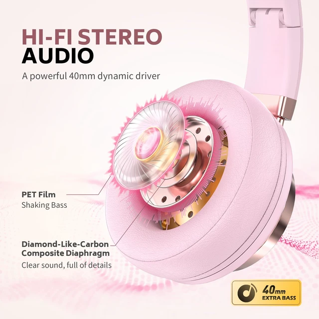 Alt view image 3 of 7 - Wired Over-Ear Headphones Pink with Mic for School Work, 3.5mm Jack Corded Passive Noise Isolating Stereo Headphones with Volume Control, Comfort Protein Leather Earcups for Teens, Women, Girls