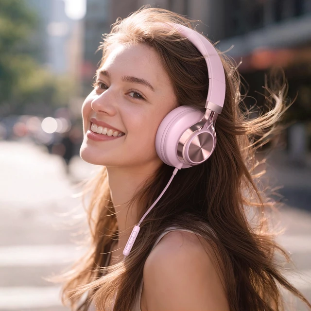 Alt view image 7 of 7 - Wired Over-Ear Headphones Pink with Mic for School Work, 3.5mm Jack Corded Passive Noise Isolating Stereo Headphones with Volume Control, Comfort Protein Leather Earcups for Teens, Women, Girls