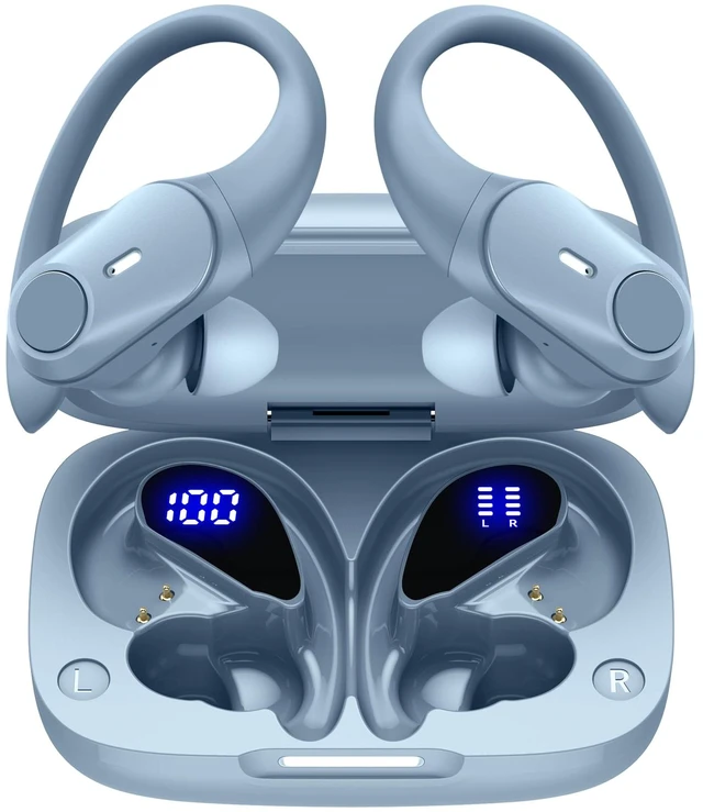 Main image of Active Noise Cancelling Ear Buds Wireless Bluetooth Headphones 80H Playtime Display Charging Case 50dB ANC Over Earhooks Earbuds with Hi-Res Sound Clear Calls for Sport Running Gym Workout Sierra Blue