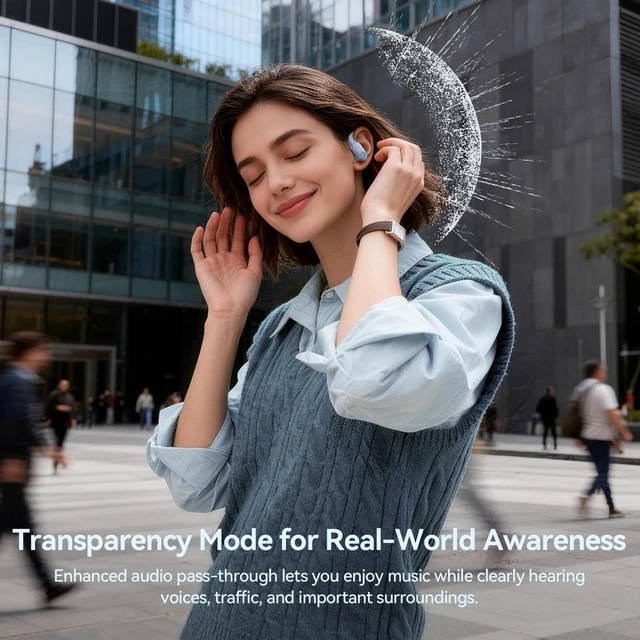 Alt view image 3 of 7 - Active Noise Cancelling Ear Buds Wireless Bluetooth Headphones 80H Playtime Display Charging Case 50dB ANC Over Earhooks Earbuds with Hi-Res Sound Clear Calls for Sport Running Gym Workout Sierra Blue