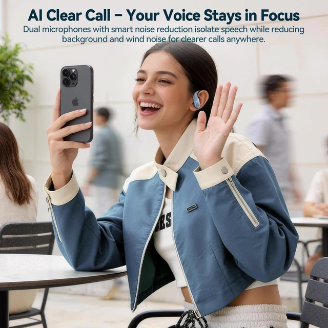Alt view image 4 of 7 - Active Noise Cancelling Ear Buds Wireless Bluetooth Headphones 80H Playtime Display Charging Case 50dB ANC Over Earhooks Earbuds with Hi-Res Sound Clear Calls for Sport Running Gym Workout Sierra Blue