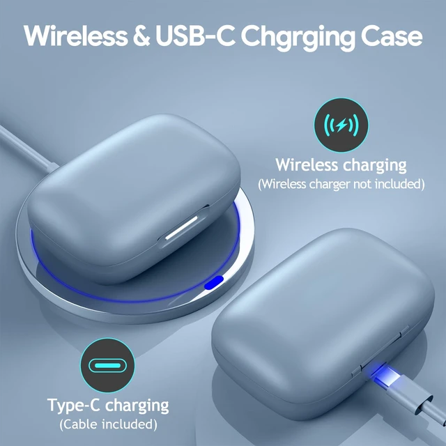 Alt view image 7 of 7 - Active Noise Cancelling Ear Buds Wireless Bluetooth Headphones 80H Playtime Display Charging Case 50dB ANC Over Earhooks Earbuds with Hi-Res Sound Clear Calls for Sport Running Gym Workout Sierra Blue