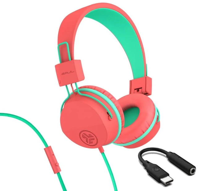 Main image of JBuddies Studio, Kids Wired on-Ear Headphones, Bundle with USB-C Adapter, Volume limiting, Foldable, Peach