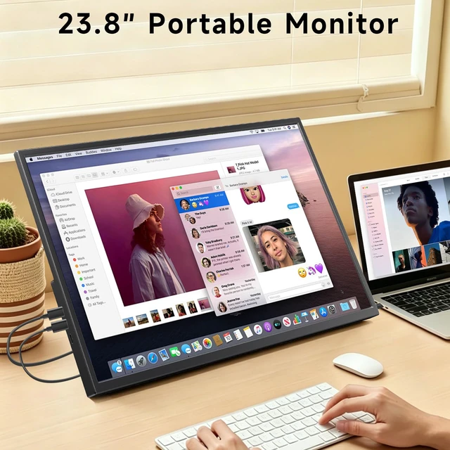 Alt view image 4 of 7 - 23.8" Portable Monitor 120Hz FHD 1080P IPS USB-C HDMI Laptop PC 1080P External Monitor, 400 Nits HDR Large Second Screen, VESA Compatible Travel Monitor for MacBook, PC, Phone, Xbox, Switch