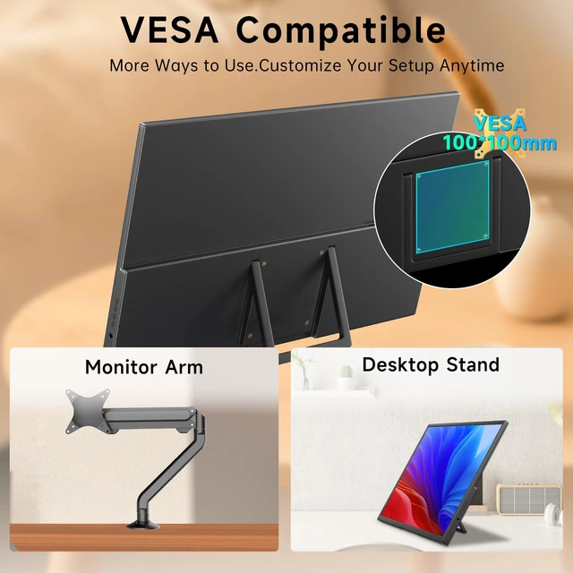 Alt view image 7 of 7 - 23.8" Portable Monitor 120Hz FHD 1080P IPS USB-C HDMI Laptop PC 1080P External Monitor, 400 Nits HDR Large Second Screen, VESA Compatible Travel Monitor for MacBook, PC, Phone, Xbox, Switch