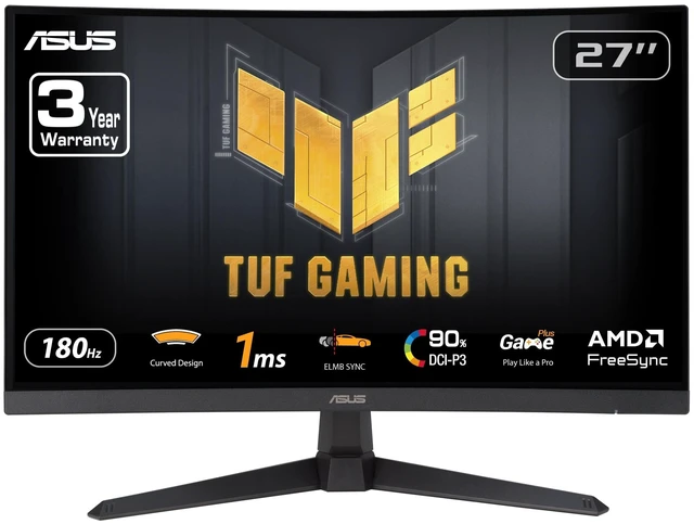 Main image of TUF Gaming VG27VQ3B 27 Inch 1080p 180Hz HDR Curved Gaming Monitor 1500R, 1ms, ELMB Sync, FreeSync Premium, 90% DCI-P3, Shadow Boost, Built-In Speakers, DisplayWidget Cente, for PS5 and Xbox