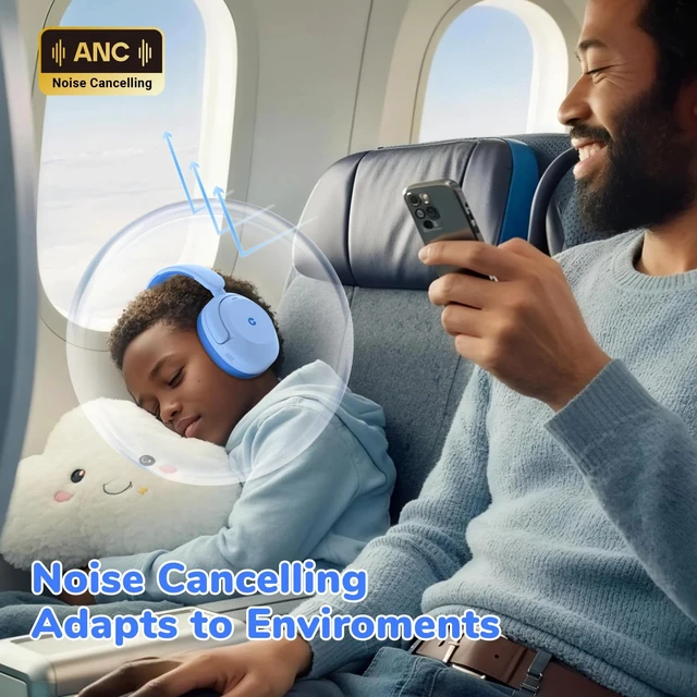 Alt view image 4 of 7 - BTH20 Active Noise Cancelling Headphones for Kids Toddler Travel SafeSound Tech3.1, 60H Play Time, USB C AUX Cable, Award-Winning Kids Bluetooth Wireless Headphones for Boys/Girls/Autism