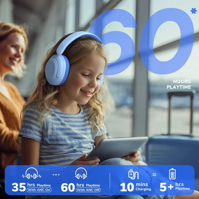 Alt view image 5 of 7 - BTH20 Active Noise Cancelling Headphones for Kids Toddler Travel SafeSound Tech3.1, 60H Play Time, USB C AUX Cable, Award-Winning Kids Bluetooth Wireless Headphones for Boys/Girls/Autism