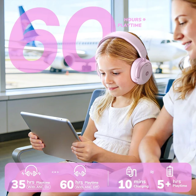 Alt view image 5 of 7 - BTH20 Active Noise Cancelling Headphones for Kids Toddler Travel SafeSound Tech3.1, 60H Play Time, USB C AUX Cable, Award-Winning Kids Bluetooth Wireless Headphones for Boys/Girls/Autism