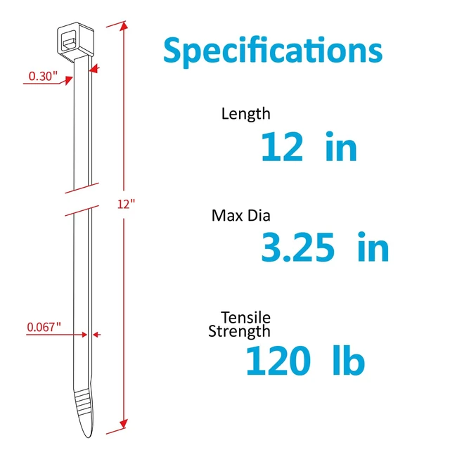 Alt view image 2 of 5 - Zip Ties Heavy Duty 12 inch with 120 Pounds Tensile Strength, Black Heavy Duty Cable ties, 500 Pieces,by