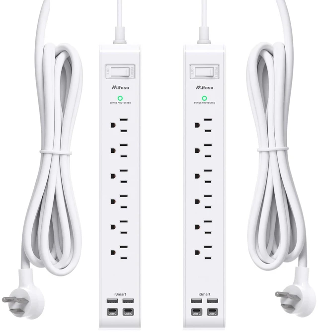 Main image of 2 Pack Power Strip, 5FT Extension Cord, Surge Protector with 6 Outlets and 4 USB Ports (2 USB C), Flat Plug Overload Protection, Extension Cord with Multiple Outlets, Wall Mount for Home Dorm College
