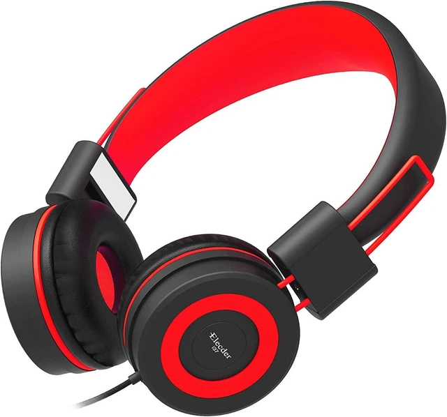 Main image of i37 Kids Headphones for School Children Girls Boys Teens, Red Foldable Adjustable Lightweight, 3.5mm Audio Jack On Ear Headphones for Smartphones Chromebook Computer PC Tablets Travel