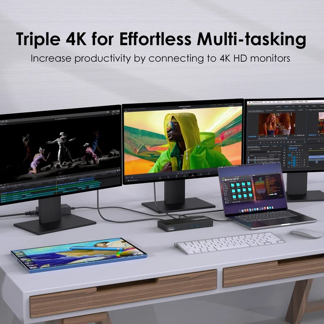 Alt view image 3 of 6 - USB C Docking Station 4K@60Hz 3 Monitor for Mac(M1-M5,Neo),Windows 100W PD Charging for Laptop with Thunderbolt 5/4/3, USB C - Displaylink Triple Monitor, 3 HDMI, 2 DP, 6 USB Ports, LAN, Audio