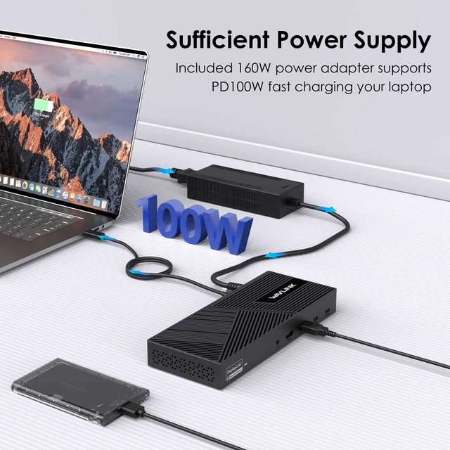 Alt view image 5 of 6 - USB C Docking Station 4K@60Hz 3 Monitor for Mac(M1-M5,Neo),Windows 100W PD Charging for Laptop with Thunderbolt 5/4/3, USB C - Displaylink Triple Monitor, 3 HDMI, 2 DP, 6 USB Ports, LAN, Audio