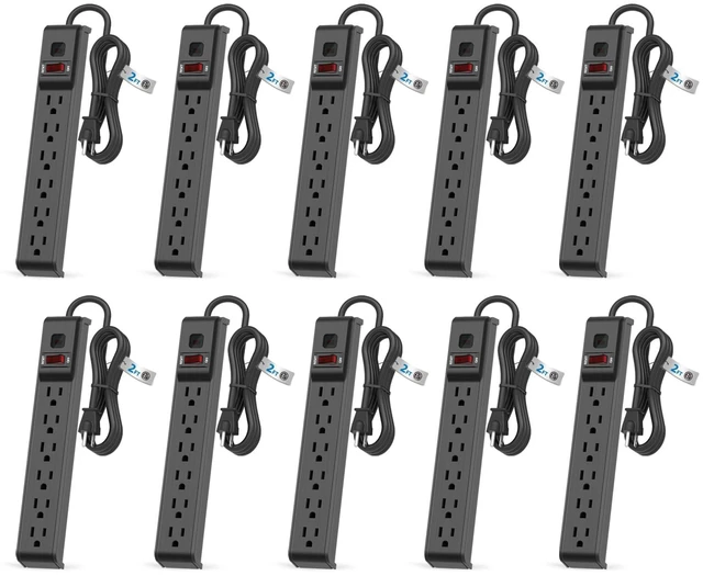Main image of 6 Outlet Power Strip Surge Protector, 2 FT Extension Cord with Overload Protection, Wall Mountable for Home and Office, 600J, 15A/1875W, ETL Listed, 10 Packs