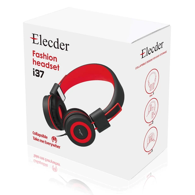 Alt view image 7 of 7 - i37 Kids Headphones for School Children Girls Boys Teens, Red Foldable Adjustable Lightweight, 3.5mm Audio Jack On Ear Headphones for Smartphones Chromebook Computer PC Tablets Travel