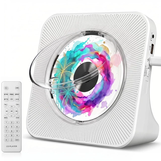 Main image of Portable CD Player with Bluetooth for Home, Hi-Fi Speaker,FM Radio Plug-in desktop use,2-way Bluetooth mode, 3W speakers,Remote control,sleep timer, A-B repeat,USB/AUX,headphone jack