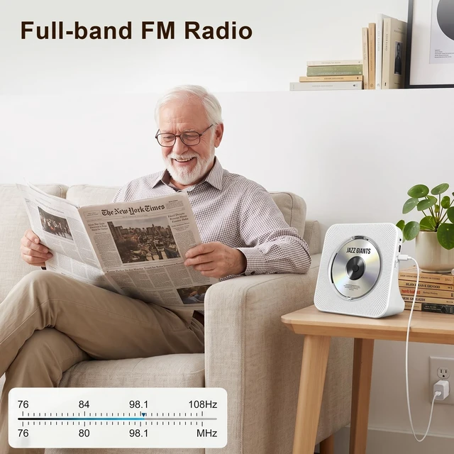 Alt view image 5 of 7 - Portable CD Player with Bluetooth for Home, Hi-Fi Speaker,FM Radio Plug-in desktop use,2-way Bluetooth mode, 3W speakers,Remote control,sleep timer, A-B repeat,USB/AUX,headphone jack