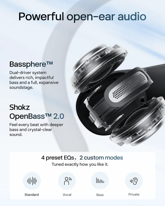 Alt view image 4 of 7 - OpenFit Air 2, Open Earbuds, Black, Water Resistant, Secure Earhooks Hooked on comfort; Natural sound; Open-ear awareness; AI call clarity; IP55; Workout/leisure/work/driving use