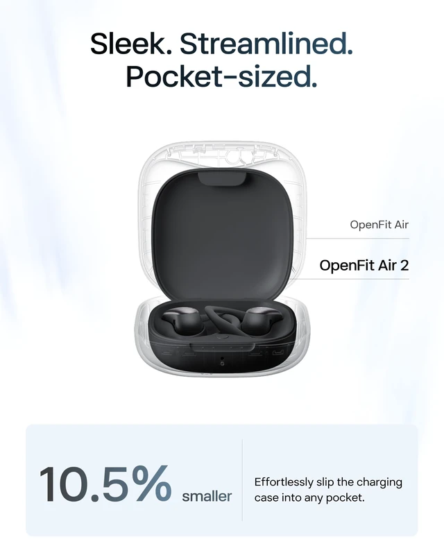 Alt view image 6 of 7 - OpenFit Air 2, Open Earbuds, Black, Water Resistant, Secure Earhooks Hooked on comfort; Natural sound; Open-ear awareness; AI call clarity; IP55; Workout/leisure/work/driving use