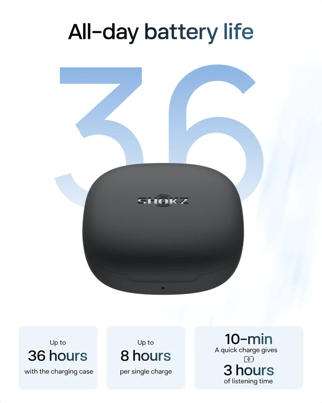 Alt view image 7 of 7 - OpenFit Air 2, Open Earbuds, Black, Water Resistant, Secure Earhooks Hooked on comfort; Natural sound; Open-ear awareness; AI call clarity; IP55; Workout/leisure/work/driving use
