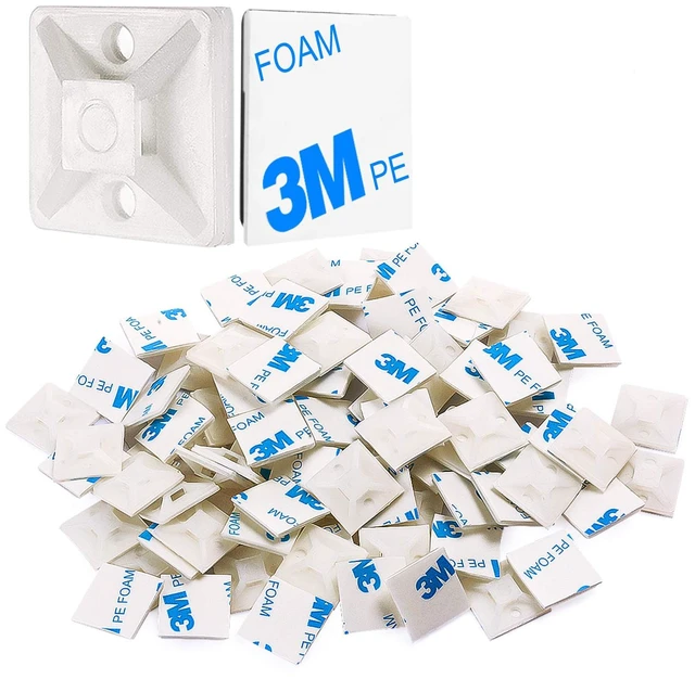 Main image of 500 PCS 3/4" White Self Adhesive Cable Zip Tie Mounts Wire Cable Clips Holders Management Anchors Organizer Holders Squares(HS-101S)