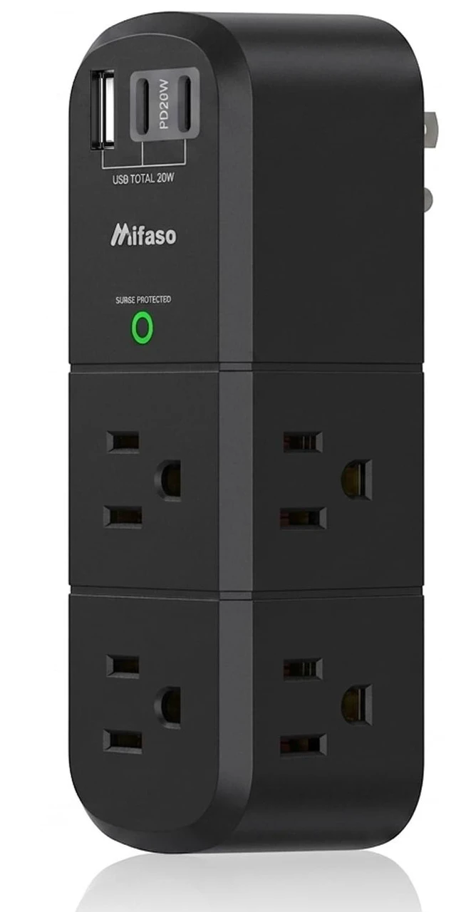 Main image of PD20W USB Outlet Extender with Rotating Plug, 6 AC Multi Plug Wall Outlets 3 USB Ports, 3-Sided Swivel Power Strip Spaced Splitter for Home, Travel Essentials, Black