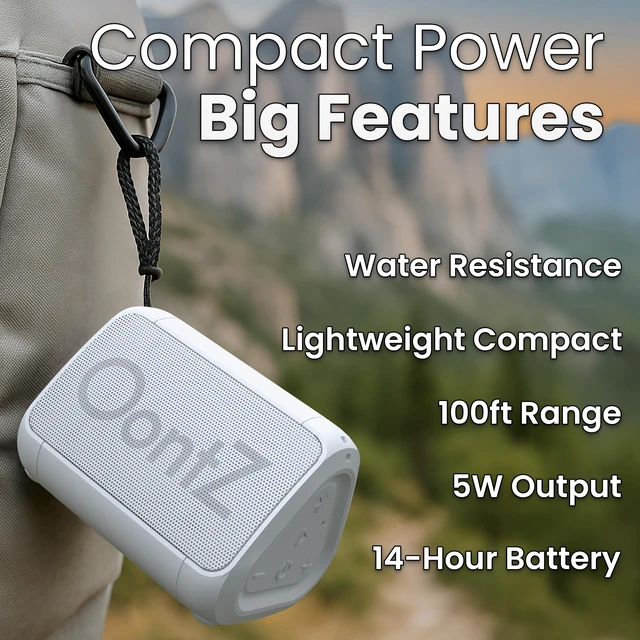 Alt view image 2 of 7 - OontZ Angle Solo Compact Bluetooth Speaker, 14-Hour Playtime, White Compact 5W Bluetooth speaker with clear sound, 100-ft range, IPX5, mic, AUX Input and USB-C Charging Cable
