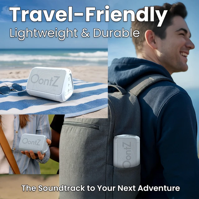 Alt view image 7 of 7 - OontZ Angle Solo Compact Bluetooth Speaker, 14-Hour Playtime, White Compact 5W Bluetooth speaker with clear sound, 100-ft range, IPX5, mic, AUX Input and USB-C Charging Cable