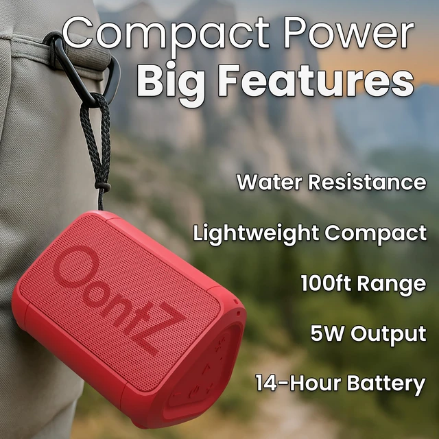 Alt view image 2 of 7 - OontZ Angle Solo Compact Bluetooth Speaker, 14-Hour Playtime, Red Compact 5W Bluetooth speaker with clear sound, 100-ft range, IPX5, mic, AUX Input and USB-C Charging Cable
