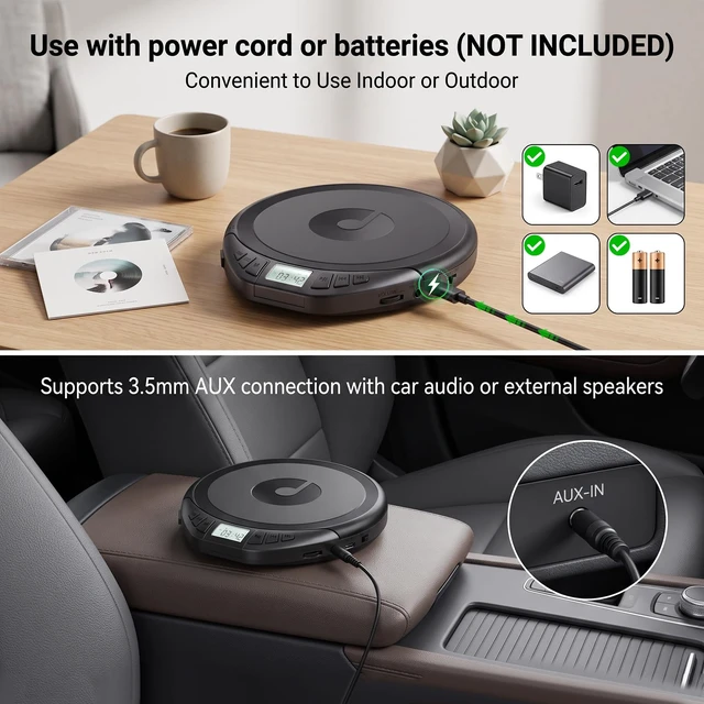 Alt view image 3 of 7 - Portable CD Player with Earphones CD Player for Car CD Dsicman with Anti-Skip Shockproof with LCD Display Support PROG Memory Repeat Function