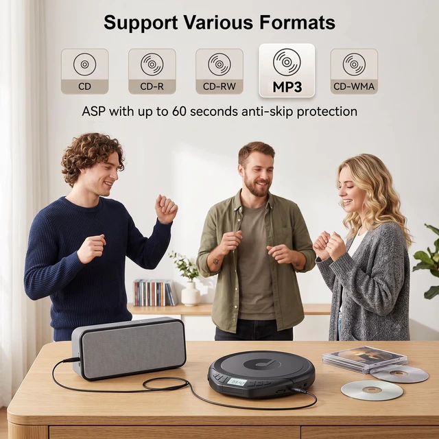 Alt view image 2 of 7 - Portable CD Player with Earphones CD Player for Car CD Dsicman with Anti-Skip Shockproof with LCD Display Support PROG Memory Repeat Function