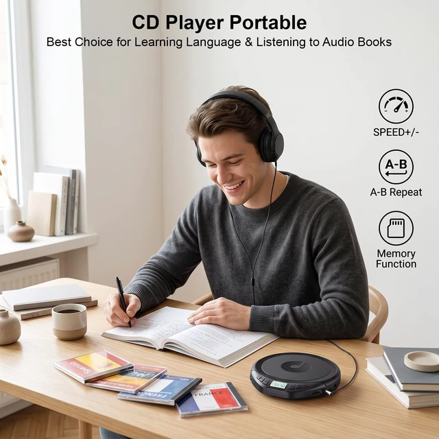 Alt view image 4 of 7 - Portable CD Player with Earphones CD Player for Car CD Dsicman with Anti-Skip Shockproof with LCD Display Support PROG Memory Repeat Function