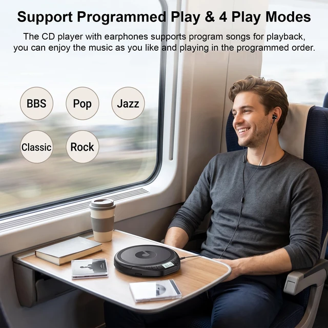 Alt view image 6 of 7 - Portable CD Player with Earphones CD Player for Car CD Dsicman with Anti-Skip Shockproof with LCD Display Support PROG Memory Repeat Function
