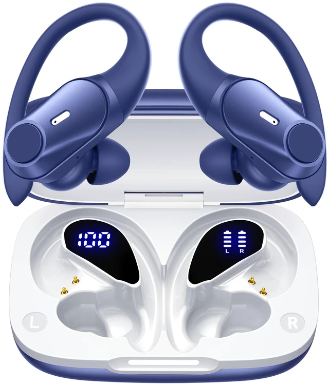 Main image of Active Noise Cancelling Ear Buds Wireless Bluetooth Headphones 80H Playtime Display Charging Case 50dB ANC Over Ear Hooks Earbuds with Hi-Res Sound & Clear Calls for Sports Running Gym Workout Blue