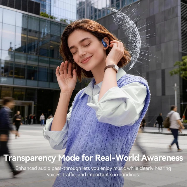 Alt view image 3 of 7 - Active Noise Cancelling Ear Buds Wireless Bluetooth Headphones 80H Playtime Display Charging Case 50dB ANC Over Ear Hooks Earbuds with Hi-Res Sound & Clear Calls for Sports Running Gym Workout Blue