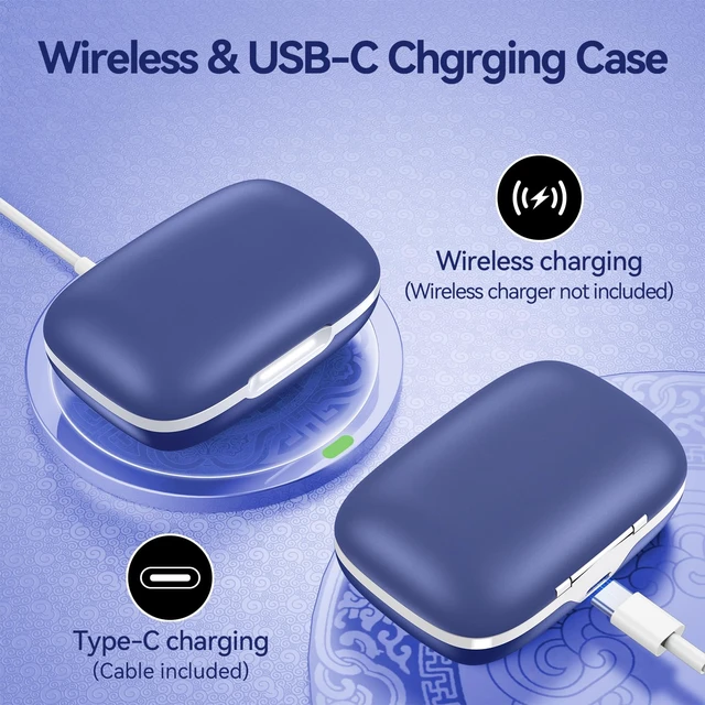 Alt view image 7 of 7 - Active Noise Cancelling Ear Buds Wireless Bluetooth Headphones 80H Playtime Display Charging Case 50dB ANC Over Ear Hooks Earbuds with Hi-Res Sound & Clear Calls for Sports Running Gym Workout Blue