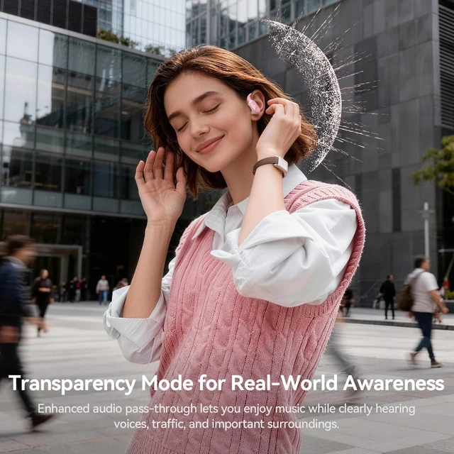 Alt view image 3 of 7 - Active Noise Cancelling Ear Buds Wireless Bluetooth Headphones 80H Playtime Display Charging Case 50dB ANC Over Ear Hooks Earbuds with Hi-Res Sound Clear Calls for Sports Running Gym Workout Rose Gold