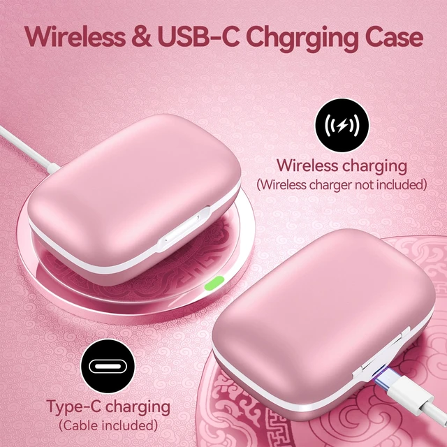 Alt view image 6 of 7 - Active Noise Cancelling Ear Buds Wireless Bluetooth Headphones 80H Playtime Display Charging Case 50dB ANC Over Ear Hooks Earbuds with Hi-Res Sound Clear Calls for Sports Running Gym Workout Rose Gold