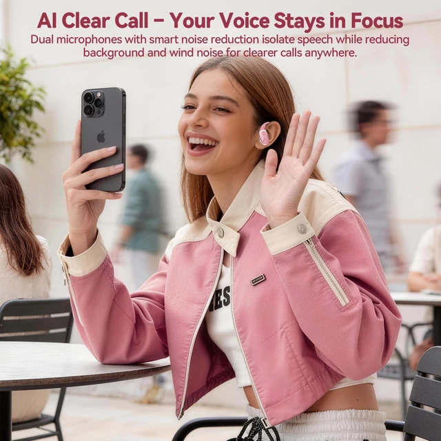 Alt view image 4 of 7 - Active Noise Cancelling Ear Buds Wireless Bluetooth Headphones 80H Playtime Display Charging Case 50dB ANC Over Ear Hooks Earbuds with Hi-Res Sound Clear Calls for Sports Running Gym Workout Rose Gold