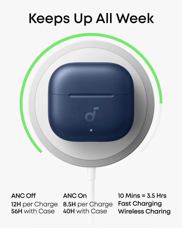Alt view image 7 of 7 - Anker P42i Wireless Earbuds with Adaptive ANC for Daily Noise Natural Mode for Concerts & Live Events, Hi-Res Audio with LDAC, 56H playtime, AI Clear Calls, Wireless Charging, IP55