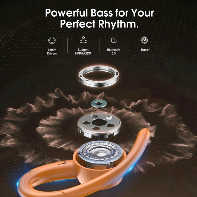 Alt view image 2 of 7 - Wireless Earbuds with Earhook, 48H Deep Bass/ENC Mic Ear Bud Pumpkin Orange Wireless Earphone with LED Display, Bluetooth 5.3 Headphones In Ear, IPX7 Waterproof Over Ear Buds for Running/Workout