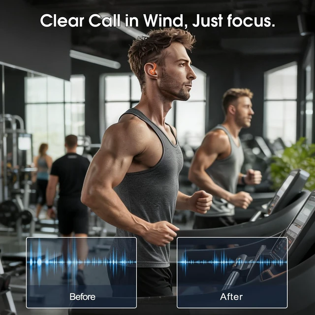 Alt view image 3 of 7 - Wireless Earbuds with Earhook, 48H Deep Bass/ENC Mic Ear Bud Pumpkin Orange Wireless Earphone with LED Display, Bluetooth 5.3 Headphones In Ear, IPX7 Waterproof Over Ear Buds for Running/Workout