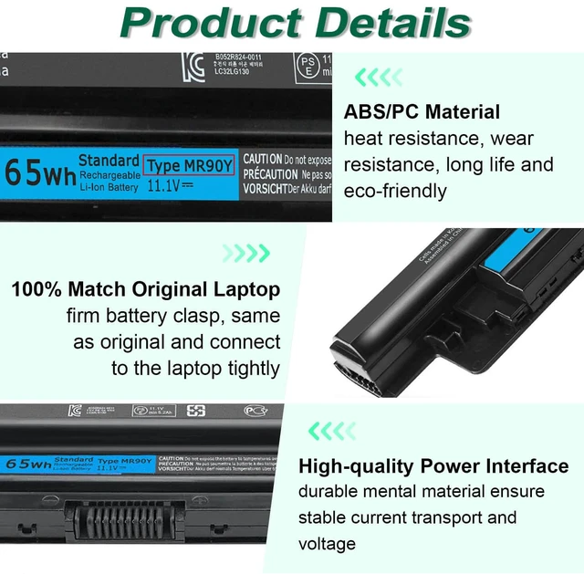 Alt view image 3 of 7 - 65WH MR90Y Battery for Dell Inspiron 17 5000 Series 15 3521 3543 3421 3542 3537 5721 5537 i3531 17-3721 17-5748 17-5749 15-3878 m531r-5535 m731r-5735 Latitude14 3000 3540 Series XCMRD P40F